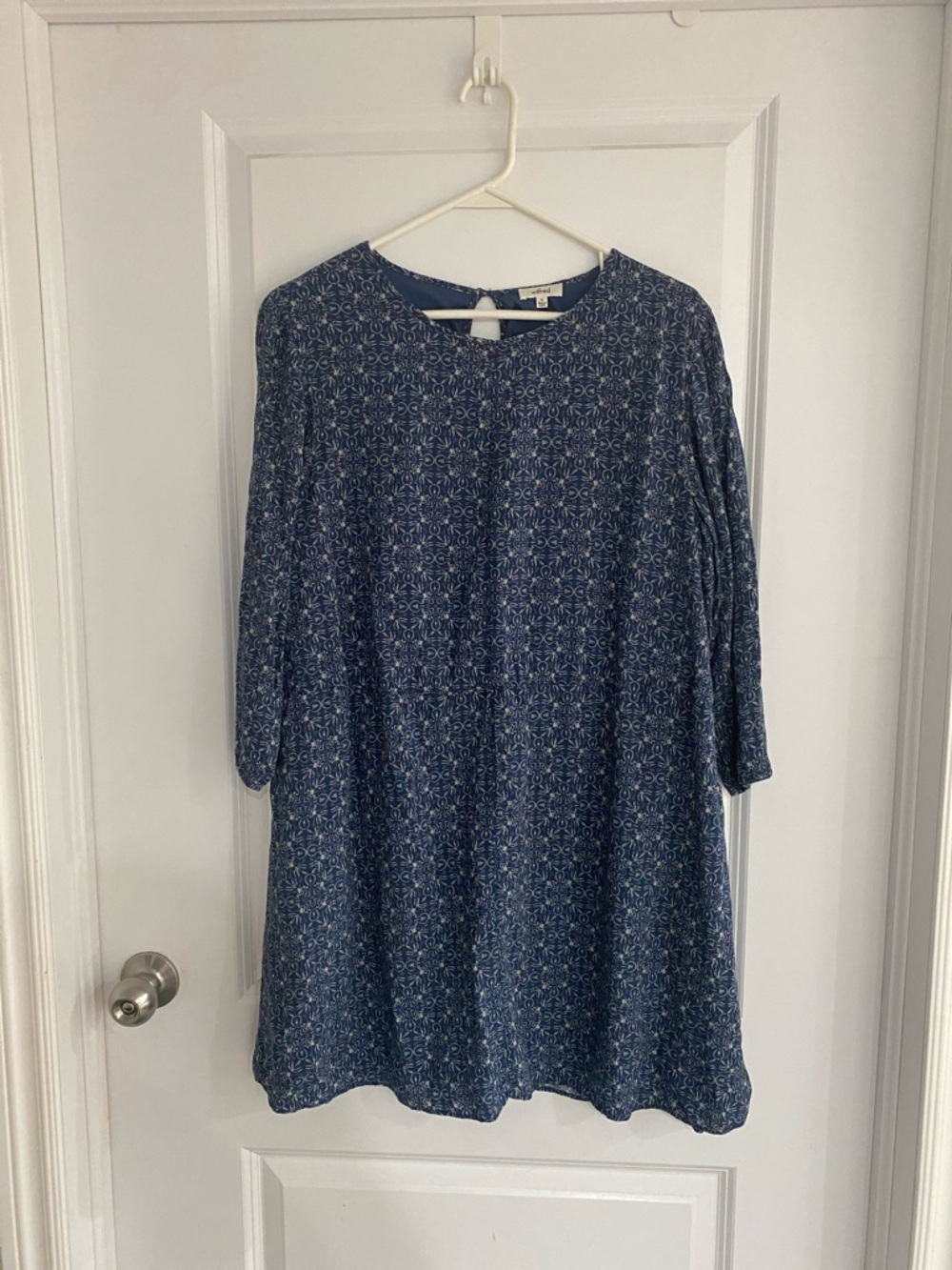 Wilfred Navy Printed Long Sleeve A-Line Dress